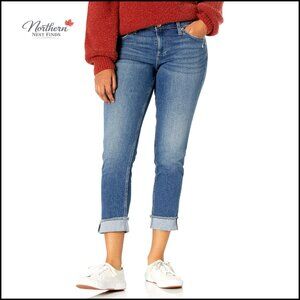 Boyfriend Jeans with Fringe Cuff Stretch Fit